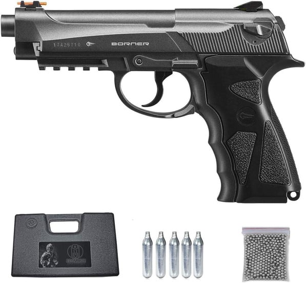 Borner Sport 306 | Pack Pistola de balines (perdigones Bolas de Acero BB's). Arma de Aire comprimido CO2 Tipo Beretta 92 Calibre 4,5mm (2.52 Julios)
