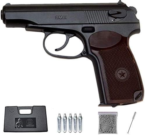 PM49 Borner Pack Pistola de balines (perdigones Bolas de Acero BB's). Arma de Aire comprimido CO2 4,5mm. Tipo Makarov PM (Full Metal). Potencia: 2.87 Julios.
