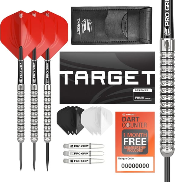 Target Darts Artemis 21G/22G/23G/24G/25G/26G Juego de Dardos con Punta de Acero de tungsteno