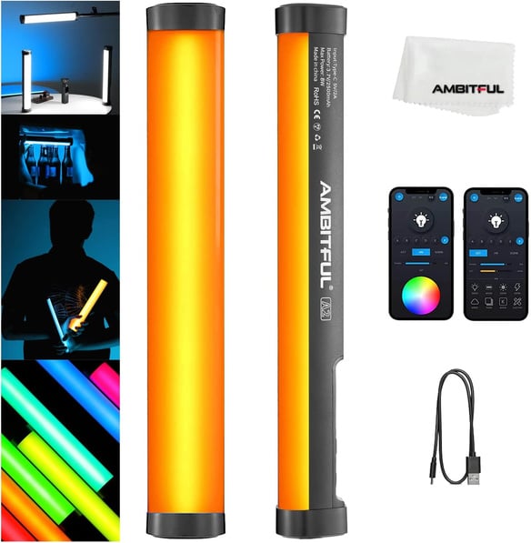 AMBITFUL A2 RGB Tube Light, CRI 95+ TLCI 97 +, Color Temperature 2500K