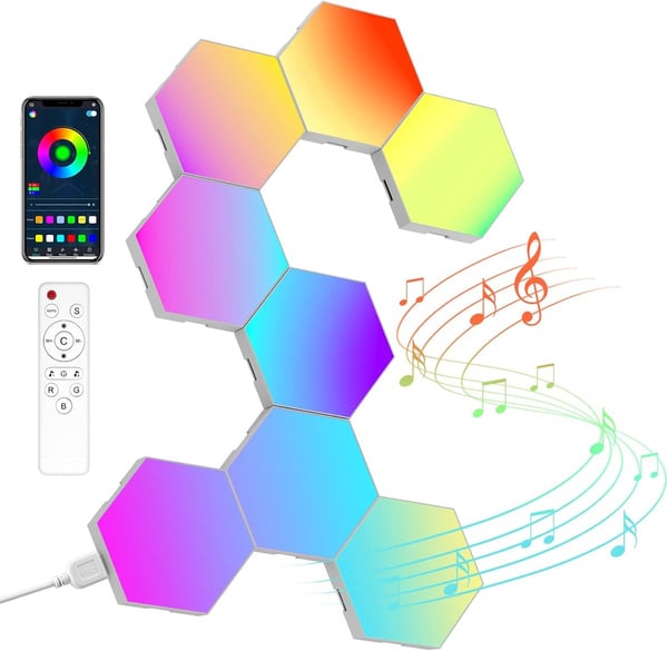 Hexagonal LED Pared Luces 8pcs RGB Gaming Panel 