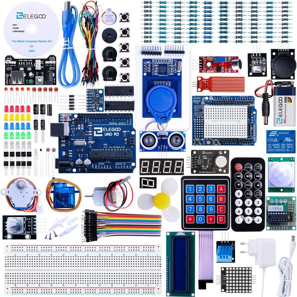 ELEGOO Conjunto Avanzado de Iniciación VIA Compatible con Arduino IDE con Tutorial en Español y UNO R3 Placa, Relé, Modulo de Fuente de Alimentación, Motor Paso a Paso, Breadboard, etc.
