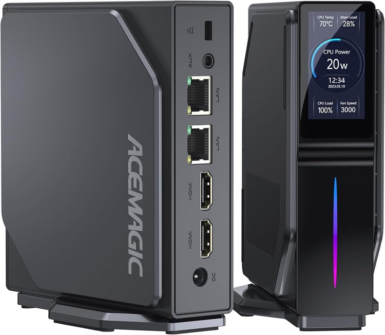 ACEMAGIC S1 Mini PC con LCD DIY, 16GB DDR4 1024GB (1TB) M.2 NVMe SSD Mini Ordenador Windows 11 Pro,Intel Alder Lake-ɴ95 Mini PC Sobremesa(hasta 3,4GHz),Micro PC WiFi 6/BT 5.2/4K UHD/Dual LAN/Oficina